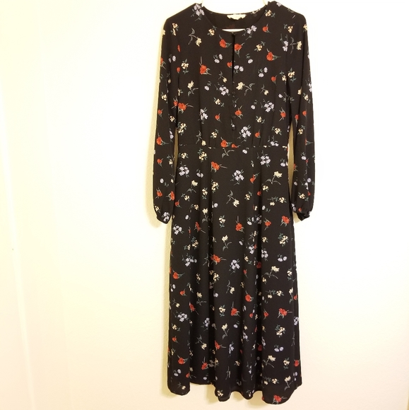 Promesa Dresses & Skirts - Promesa Floral Midi / Maxi Dress Navy Long Sleeve